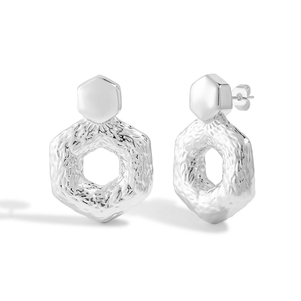 Artistic Textured Heart Shaped Pendant Drop Earrings with Dimensional Surface
