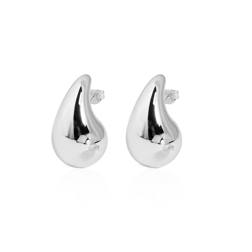 Casual Middle Drop Water S999 Sterling Silver Stud Earrings Electroforming