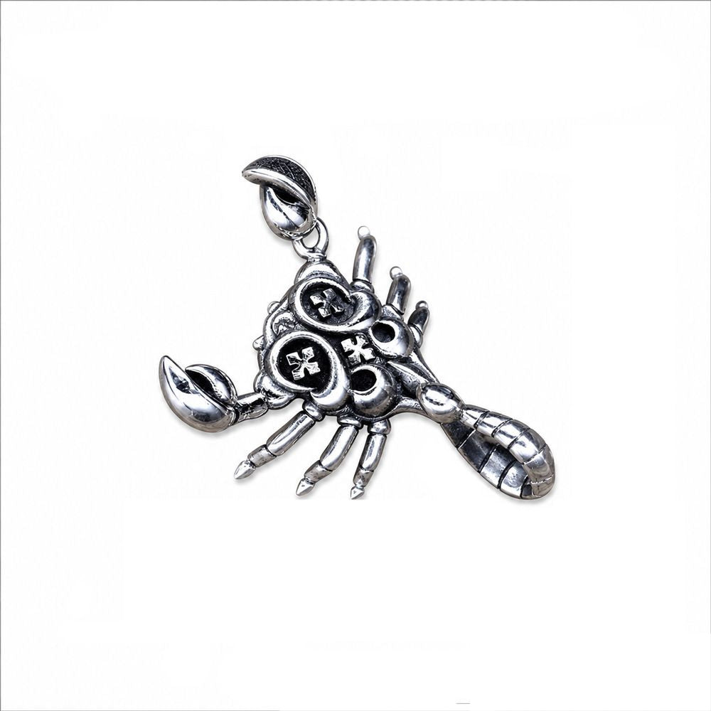 Retro Scorpion Cross Pattern Dark Punk Animal Design 925 Silver Men's Pendant