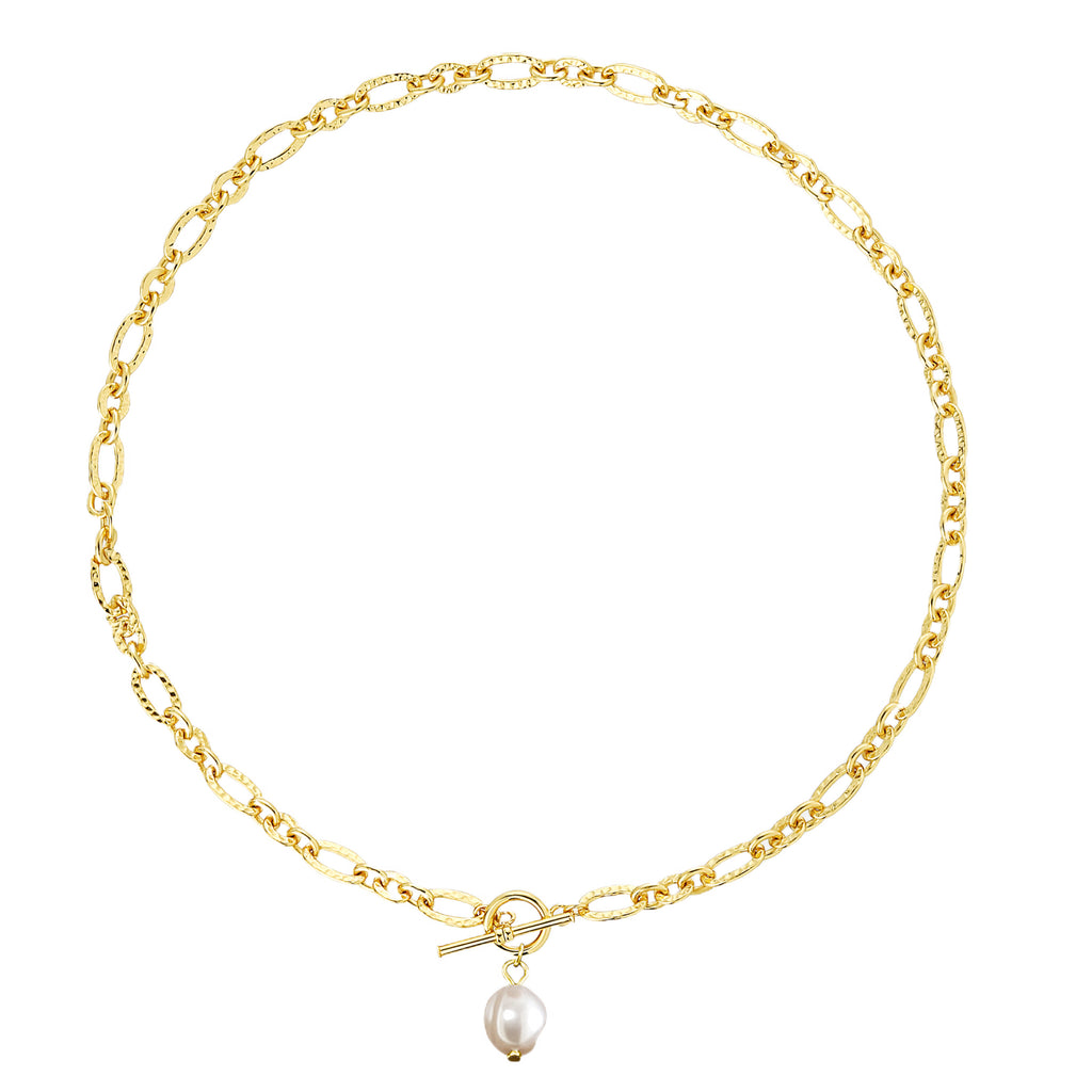 Simple Hollow Wave Oval Natural Pearl Chain 925 Sterling Silver Necklace