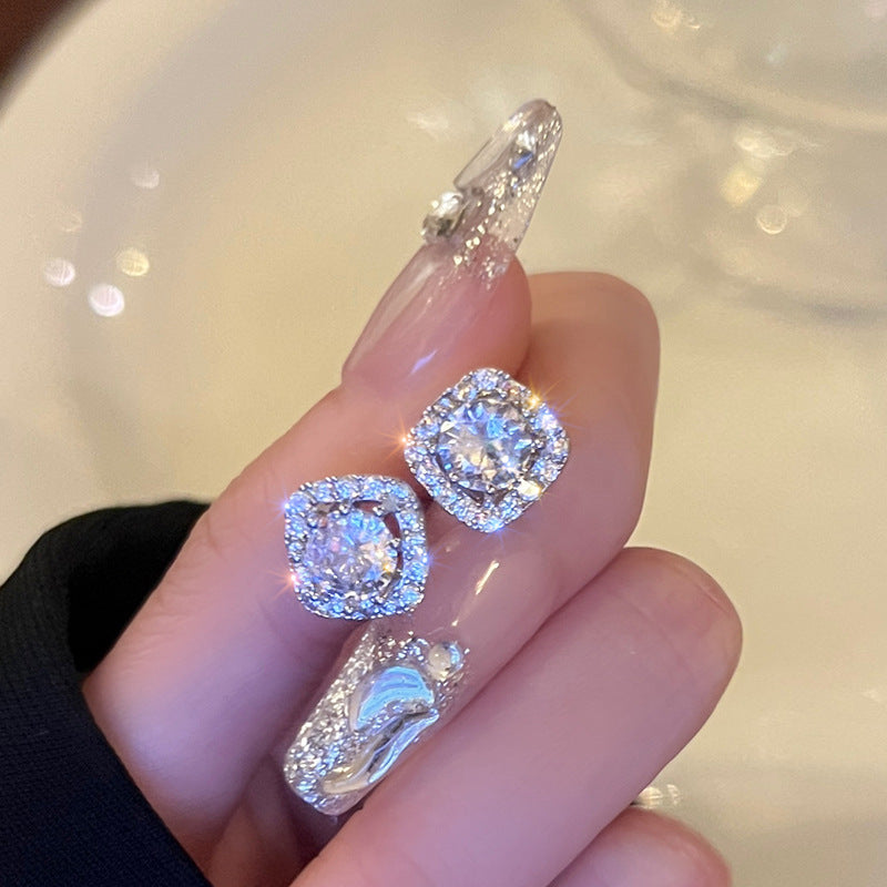 Geometric Minimalist Zircon Stud Earrings with S925 Silver Posts