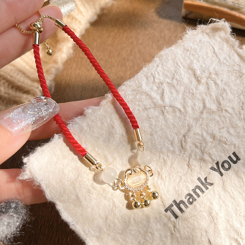 Vintage Chinese Style Cat's Eye Stone Adjustable Bracelet with Peace Lock Design