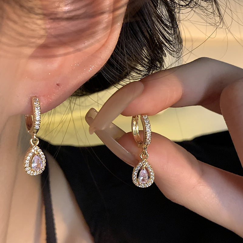 Geometric Teardrop Earrings with Micro-Pave Zirconia Accents in Gold or Silver Tone