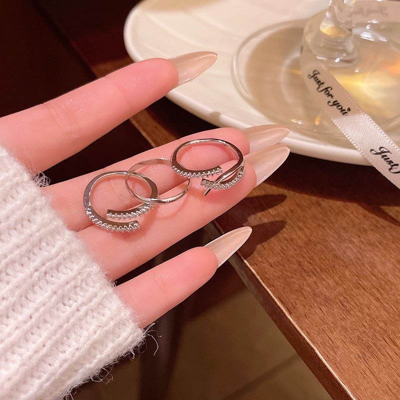 Adjustable Geometric Zirconia Ring Set for Women - Minimalist Three-Piece Stackable Rings