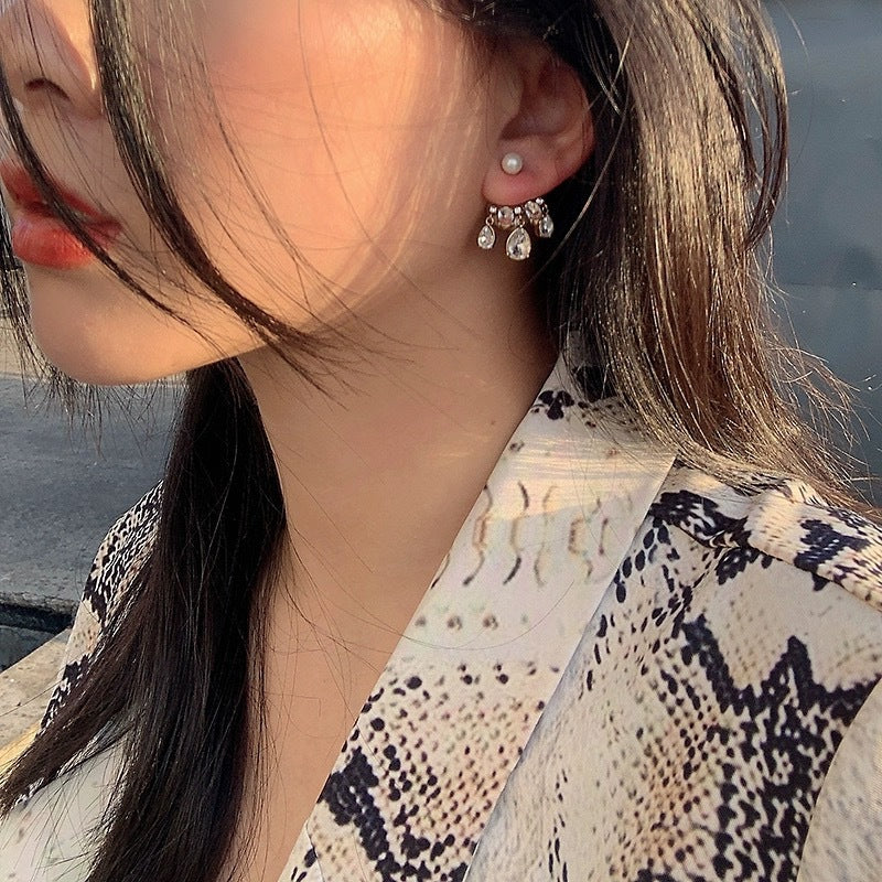 Elegant Gold-Plated Fringe Earrings with 5A Zircon and Pearl Accents