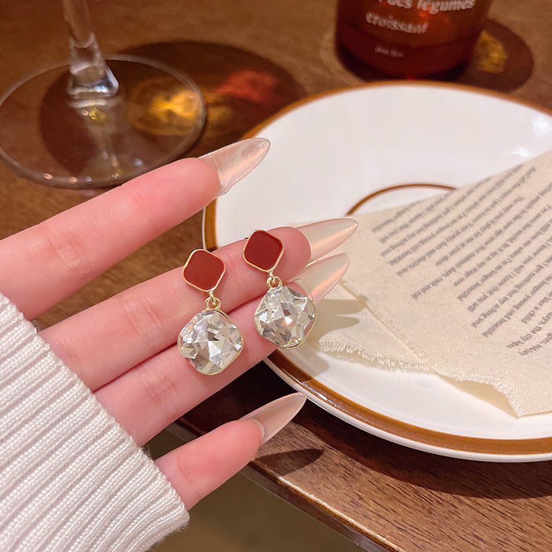 Geometric Crystal Stud Earrings with High-Shine Zirconia for Women