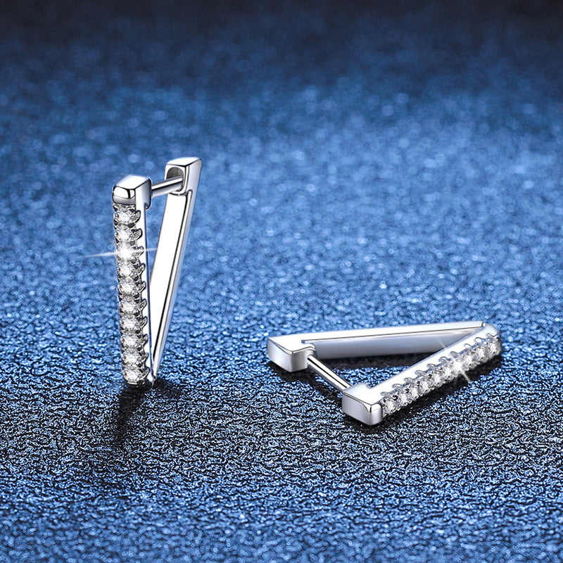 Earrings - Sterling Silver V-Shaped Moissanite Stud Earrings with Pave Setting