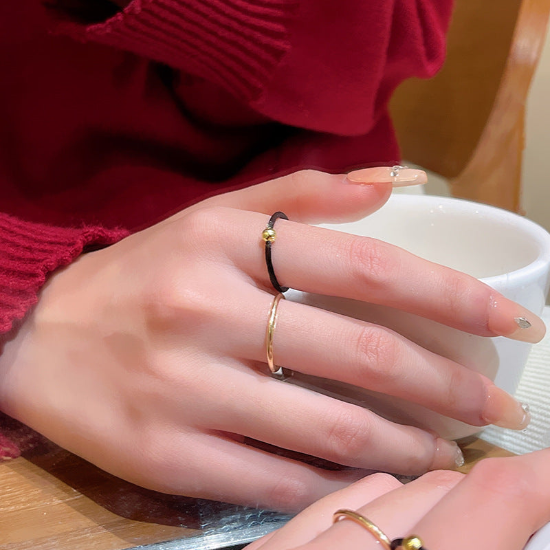 Adjustable Minimalist Sphere Ring with Braided Rope Design for Women