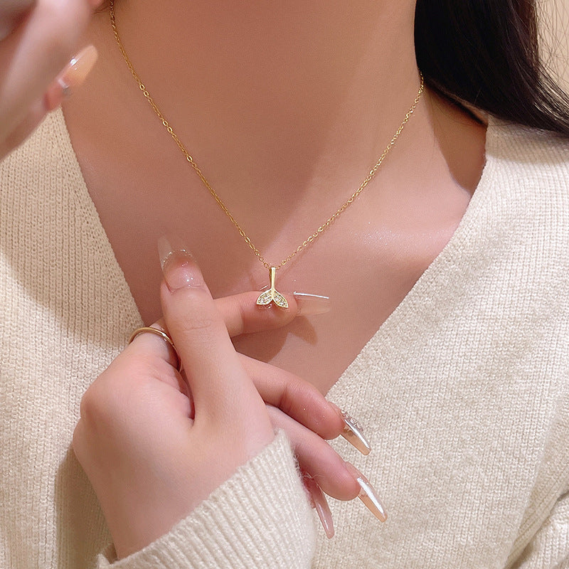 Mermaid Tail Pendant Necklace with Micro-Pave Zirconia in Gold Tone