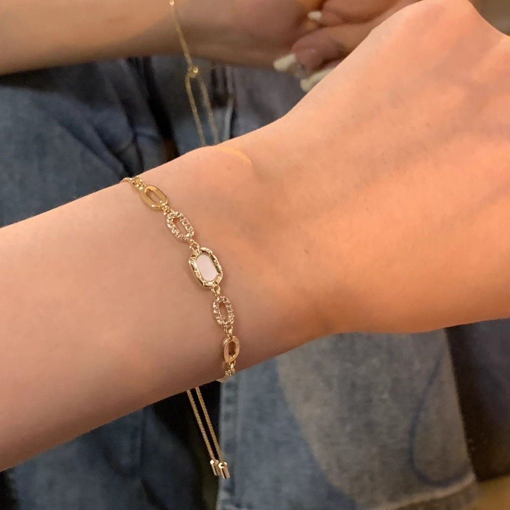 Luxury Minimalist Cat's Eye Stone Bracelet with Diamond Accents for Women