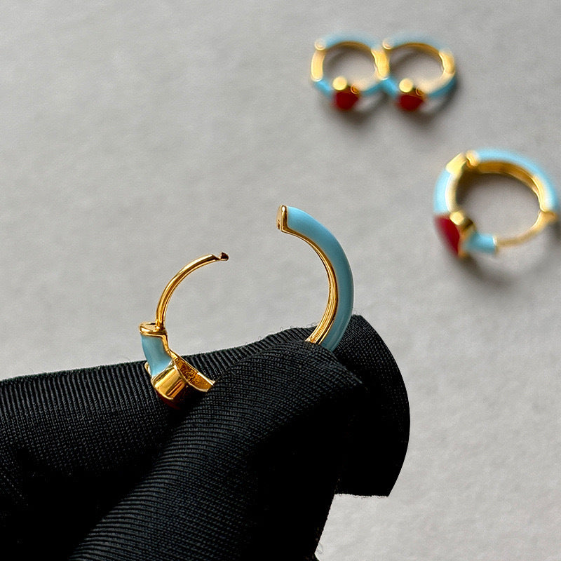 Summer Fresh Enamel Red Heart Clip-On Earrings for Women - Minimalist French Retro Style