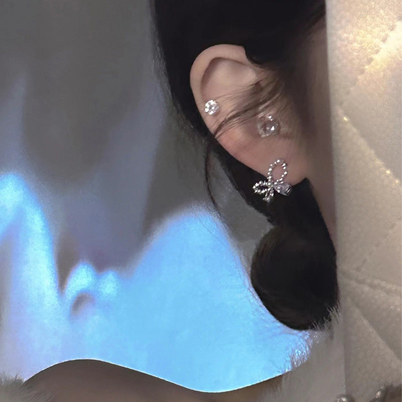 Elegant Zircon Bow Butterfly Stud Earrings for Women - Minimalist Style with Sparkling Design