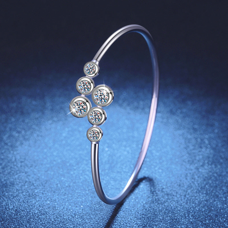 Bracelet Elegant Moissanite Bubble Cluster Open Cuff Bangle with Adjustable Elastic Design