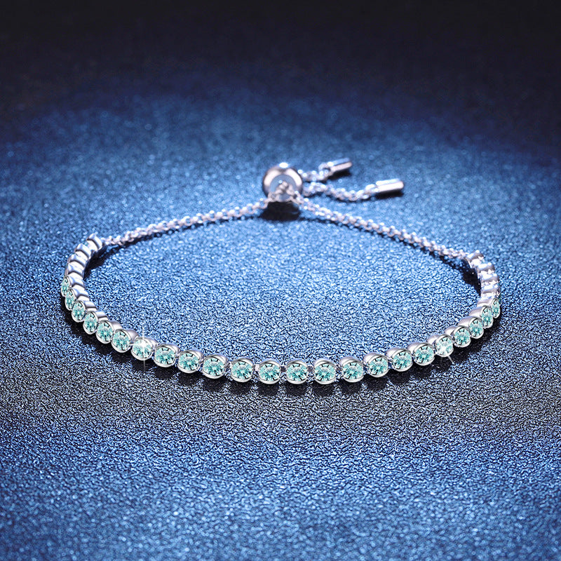 Bracelet Sterling Silver Adjustable Tennis Bracelet with Gradient Aqua Green Moissanite Stones