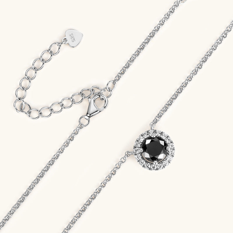 Necklace Elegant Black Moissanite Pendant with White Gold Plated 925 Sterling Silver Halo Design