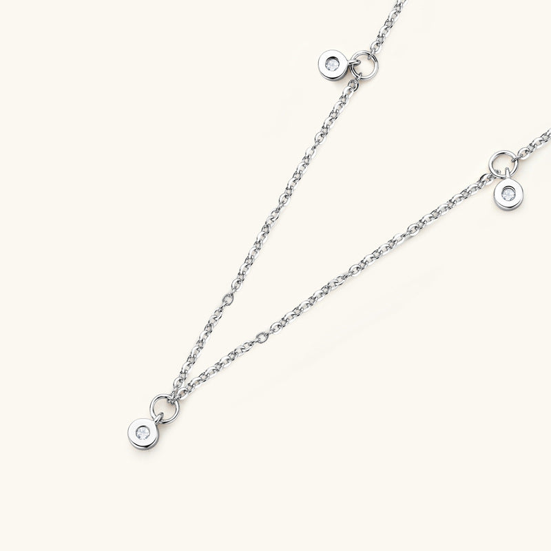 Necklace Delicate 925 Sterling Silver Moissanite Station Chain Collarbone Necklace