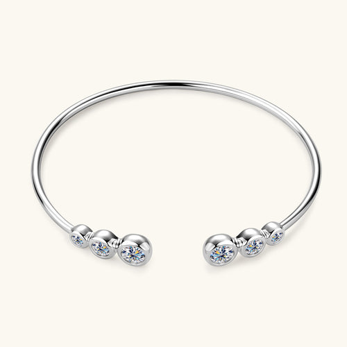 Bracelet Open Cuff Moissanite Sterling Silver Bangle with Bezel Set Stones