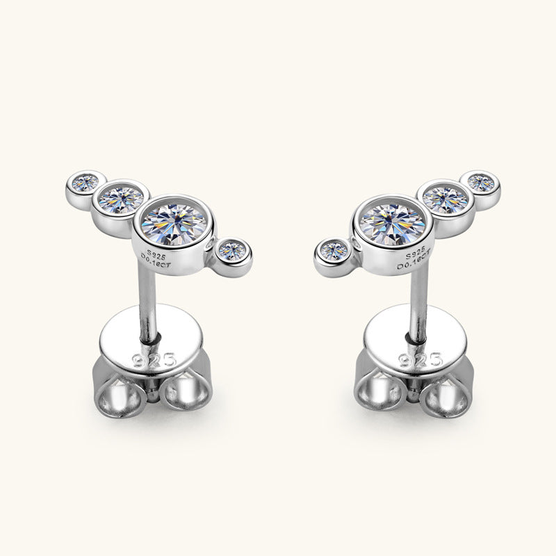 Earrings - Elegant Graduated Moissanite Stud Earrings in Sterling Silver with Bezel Setting