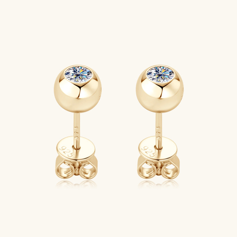 Earrings Minimalist Round Ball Stud Earrings with Moissanite Center Stone in Sterling Silver