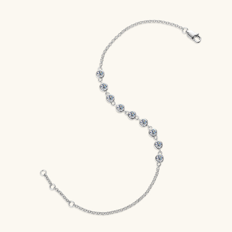 Bracelet Elegant Moissanite Bezel Set Sterling Silver Chain Bracelet with Adjustable Clasp