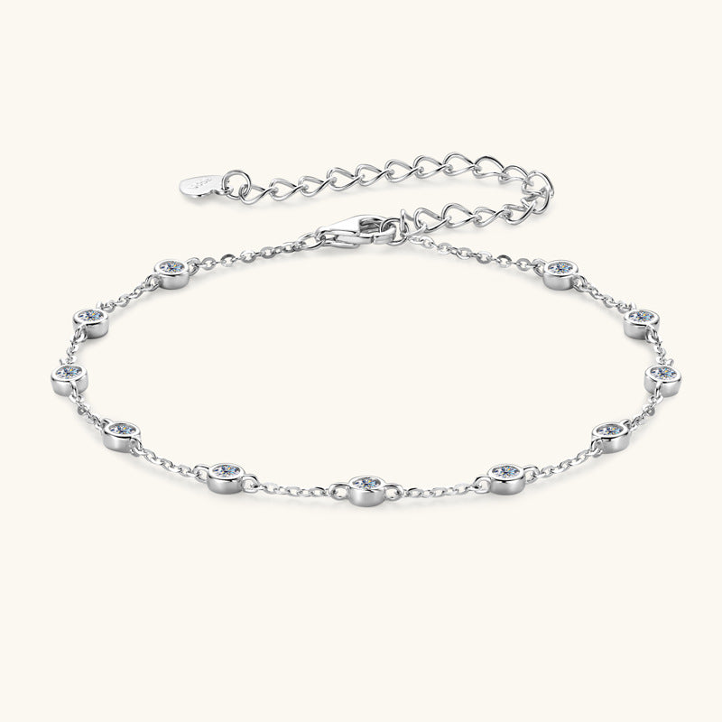 Bracelet Delicate Sterling Silver Moissanite Station Chain Bracelet with Adjustable Extender
