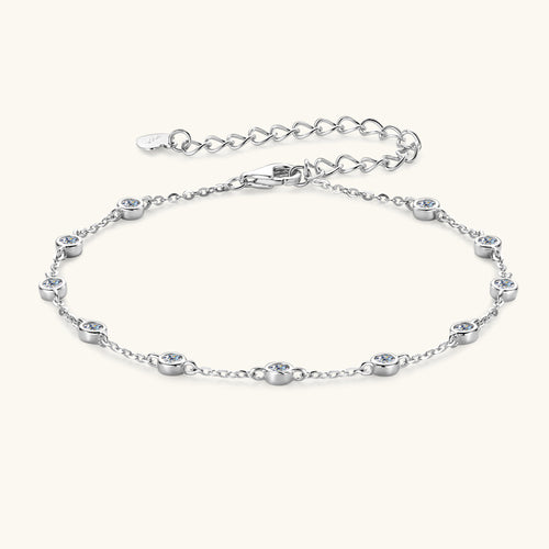 Bracelet Delicate Sterling Silver Moissanite Station Chain Bracelet with Adjustable Extender