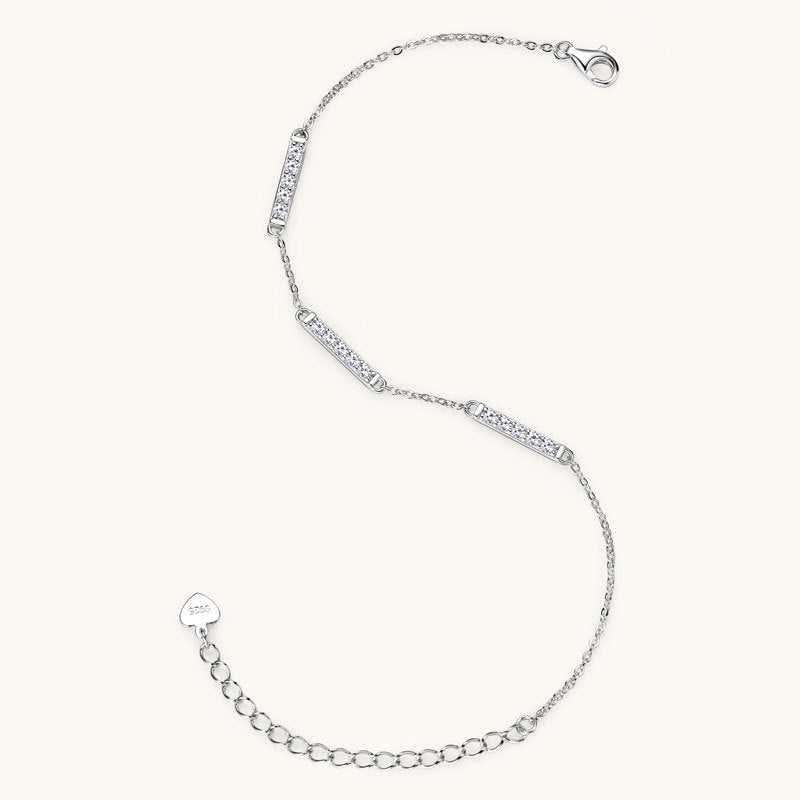 Bracelet Minimalist Sterling Silver Moissanite Bar Chain Bracelet with Adjustable Clasp