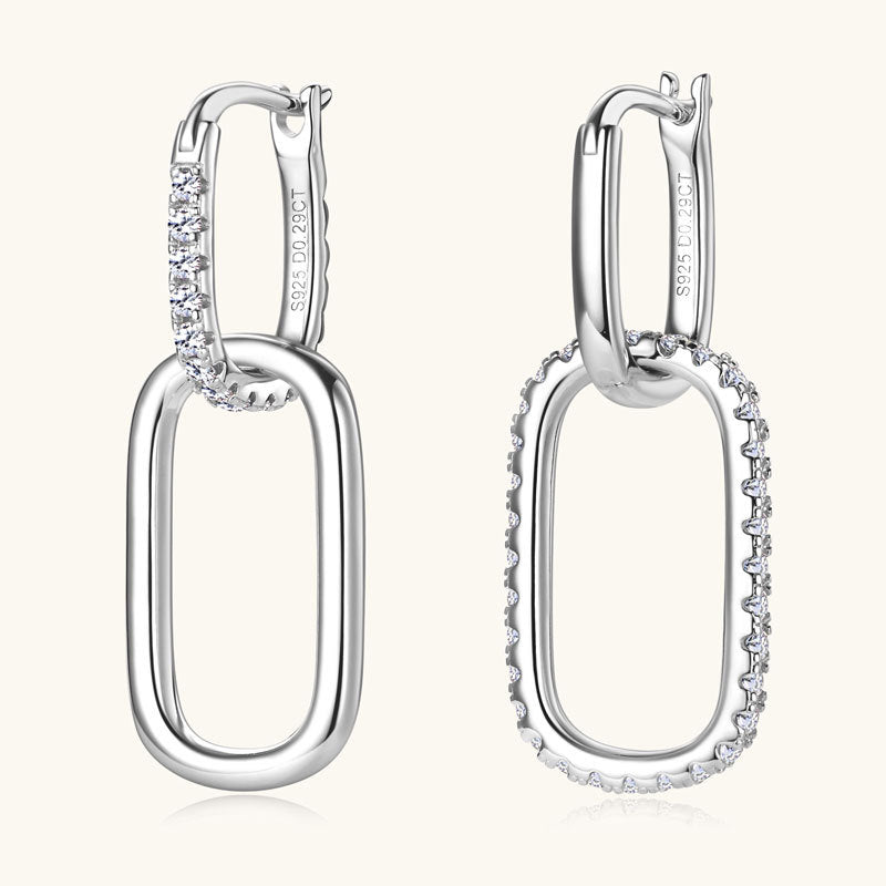 Earrings Asymmetric Moissanite Chain Link Drop Earrings in S925 Sterling Silver