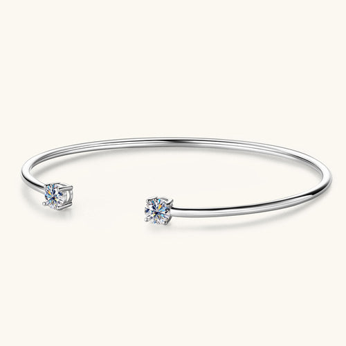 Bracelet Minimalist Open Cuff Bangle with Dual Moissanite Stones Sterling Silver