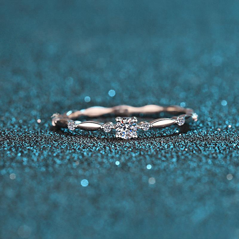 Floral Moissanite Stacking Ring with Four-Prong Setting in Sterling Silver