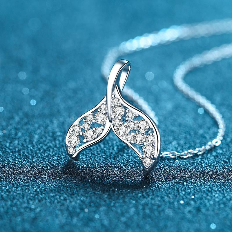 Mermaid Tail Pendant Necklace with 39.3 Carat Moissanite Stone in Sterling Silver for Women