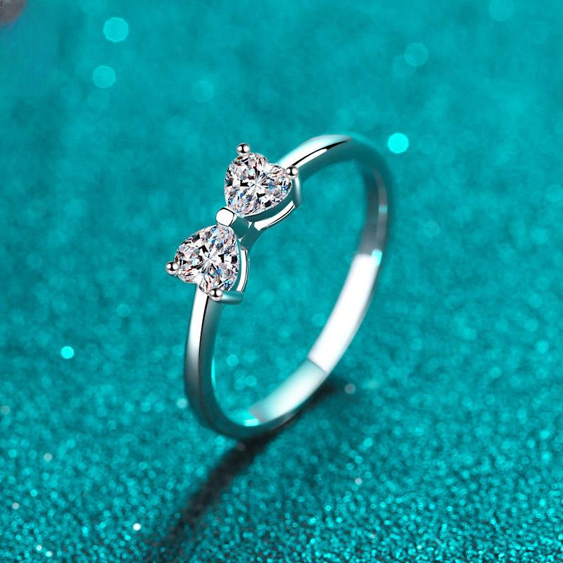 Heart-Shaped Moissanite Sterling Silver Ring with Platinum Plating