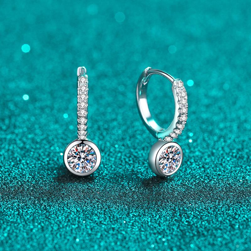 Earrings with Small Round Moissanite Studs in 925 Sterling Silver Plated with Platinum