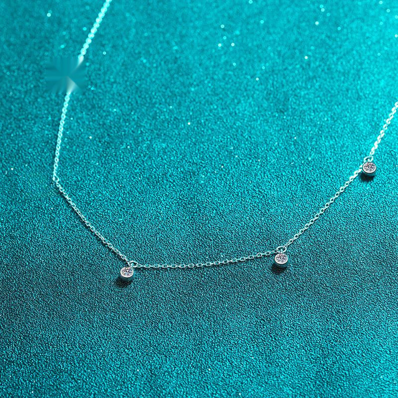 Sterling Silver Necklace with Moissanite Meteor Shower Pendant and Platinum-Plated Chain