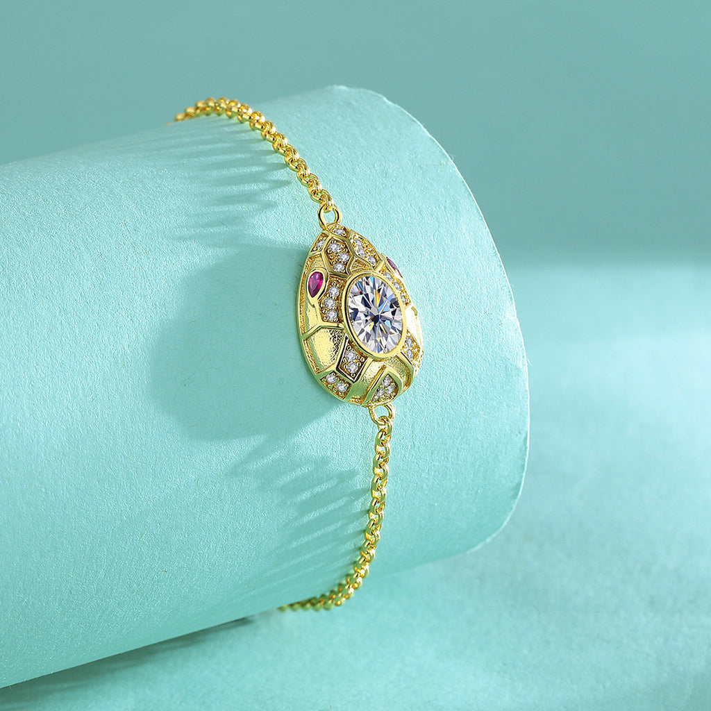 Bracelet S925 Sterling Silver Snake Head Design with Moissanite Stone Fashion Jewelry Set