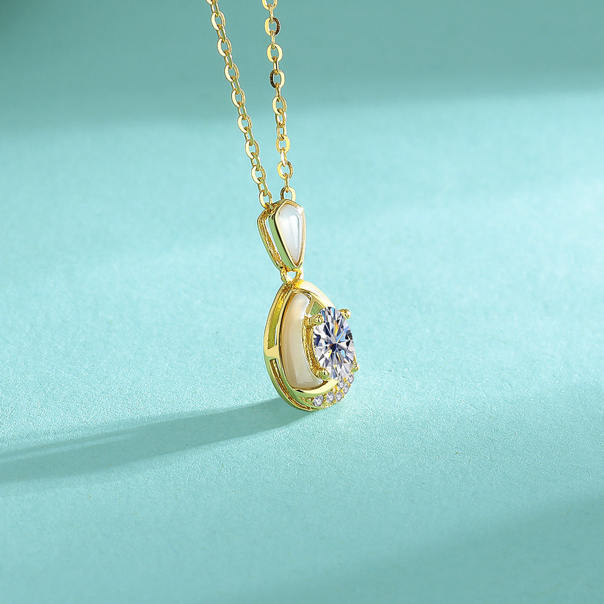 Necklace 925 Sterling Silver Teardrop Moissanite Collarbone Chain Delicate Pendant