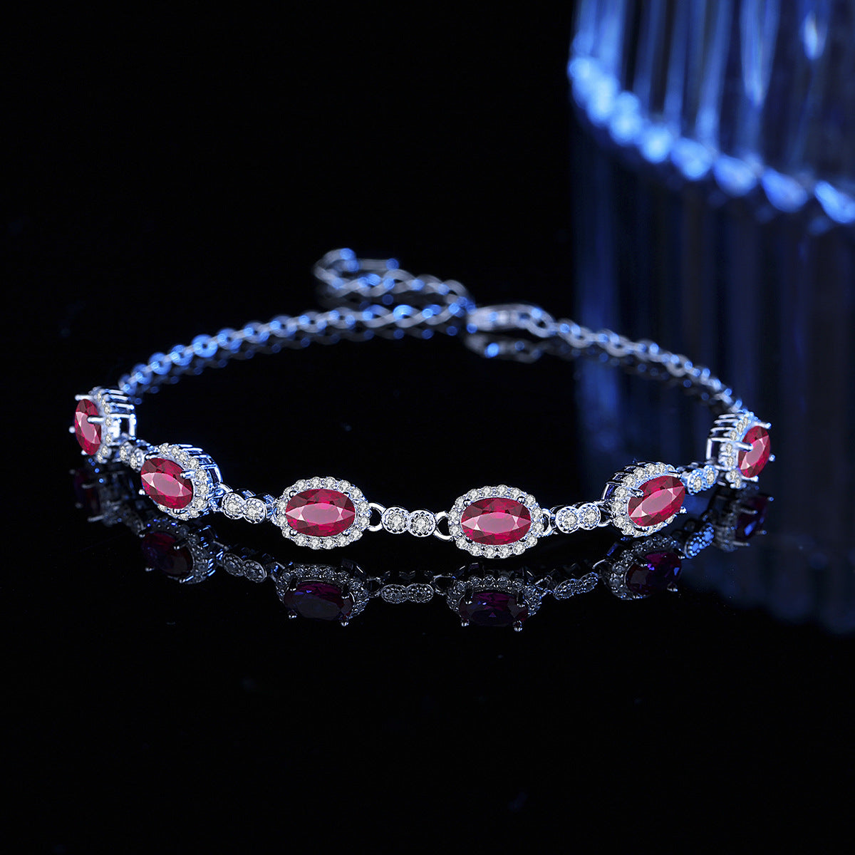Bracelet - Sterling Silver Adjustable Chain with Colorful Cubic Zirconia Gemstone