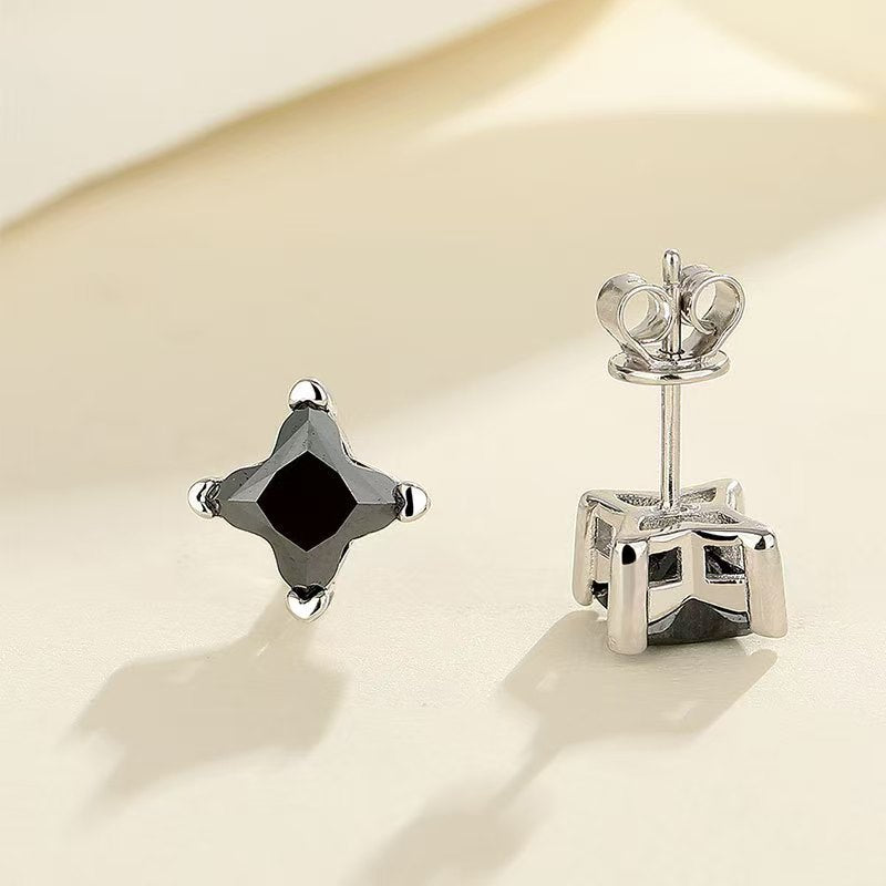 Earrings - 925 Sterling Silver Asymmetric Star Stud Earrings with Moissanite Stones
