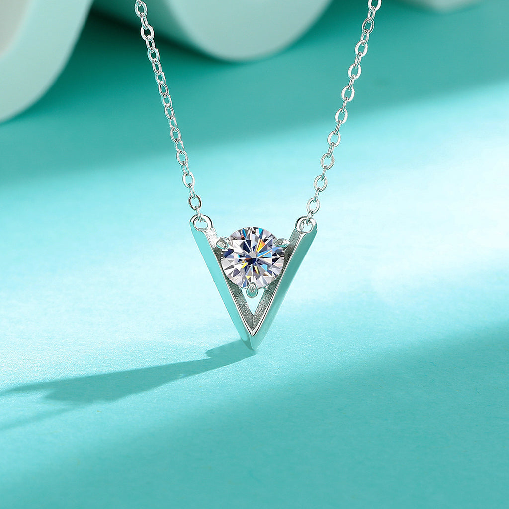 Necklace Sterling Silver Moissanite V-Shaped Minimalist Collarbone Chain