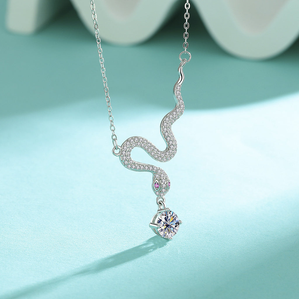 Necklace Sterling Silver Snake Chain with Moissanite Stone Delicate Collarbone Necklace