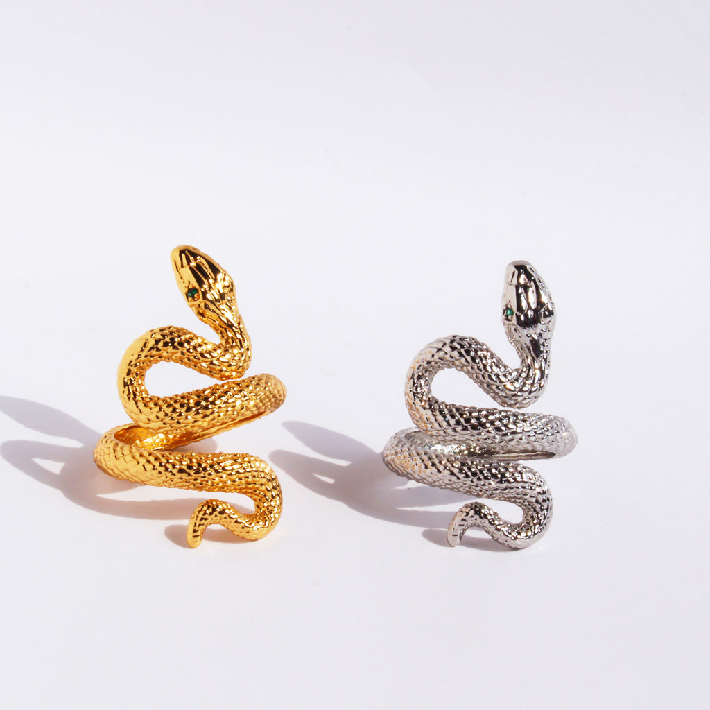 Bold Snake Design Adjustable Ring in Gold & Silver Colors