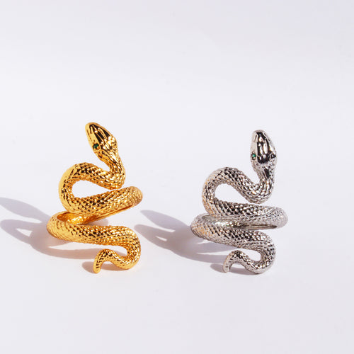 Bold Snake Design Adjustable Ring in Gold & Silver Colors