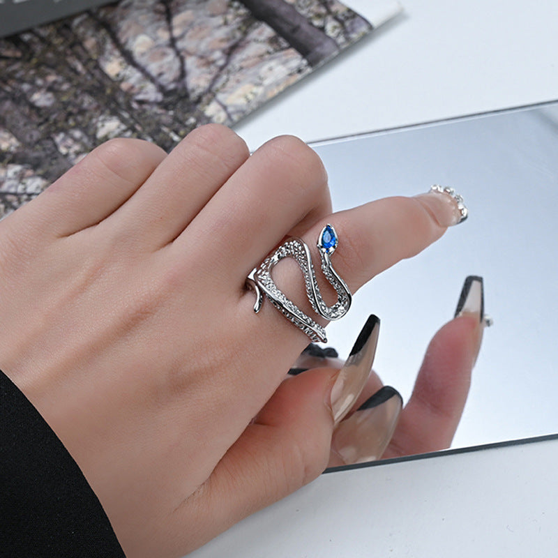 Topaz Snake Adjustable Open Ring for Women - Minimalist Geometric Design with Zircon Accents
