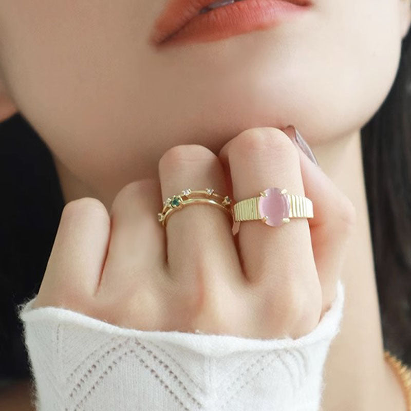 Sweet & Edgy Stackable Pink Diamond Heart Open Ring for Women - Geometric Design
