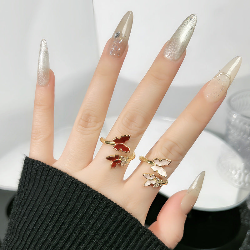 Butterfly Enamel Ring for Women - Sweet and Edgy Geometric Open Ring with Dual Butterfly Design