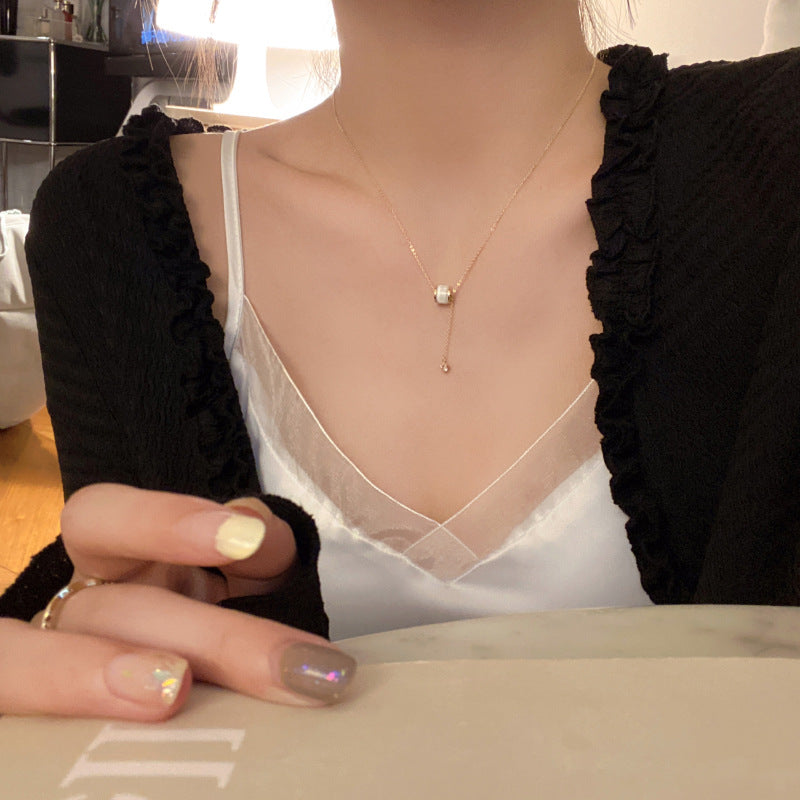 Titanium Steel Cat Eye Pendant Necklace with Minimalist Geometric Design for Women