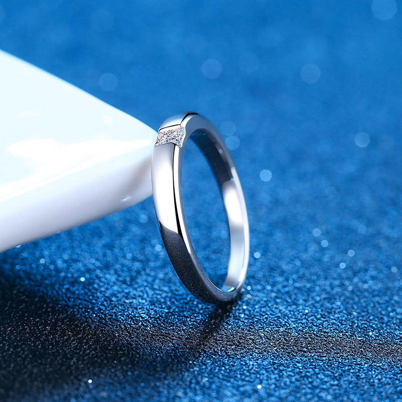 Ring Sterling Silver Princess Cut Moissanite Unisex Minimalist Band