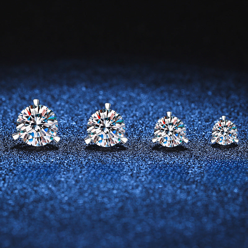 Earrings Sterling Silver Three Prong Moissanite Stud Earrings with Platinum Plating Unisex Design
