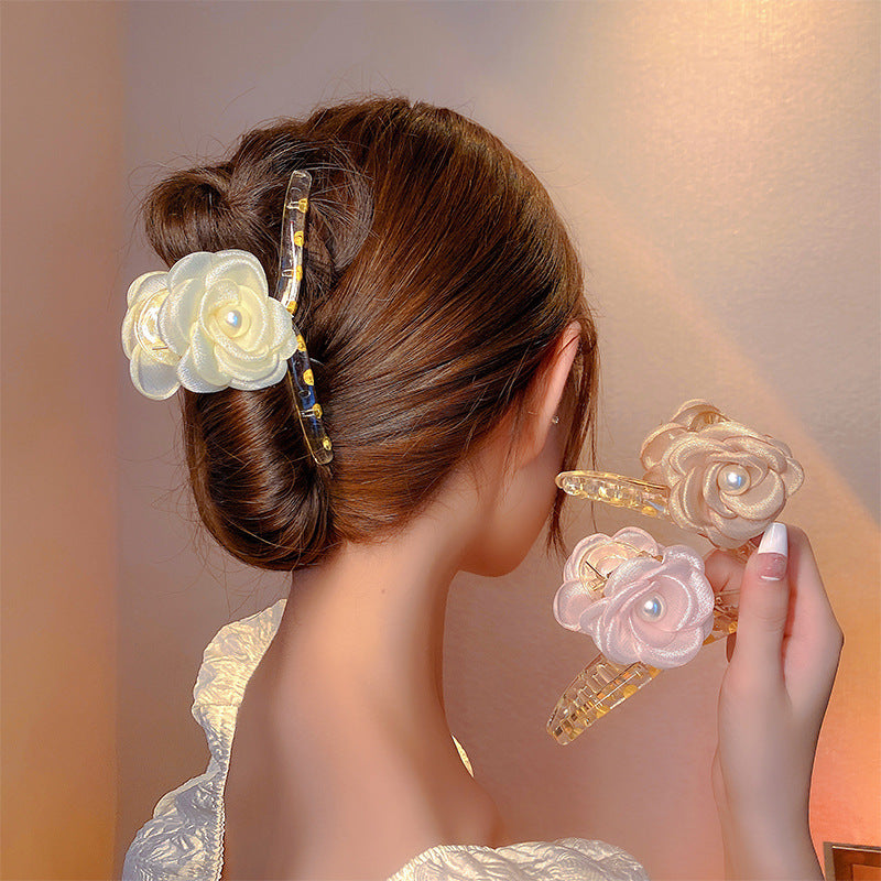 Acrylic Rose Flower Hair Claw Clip for Women - Large Elegant Hair Accessory