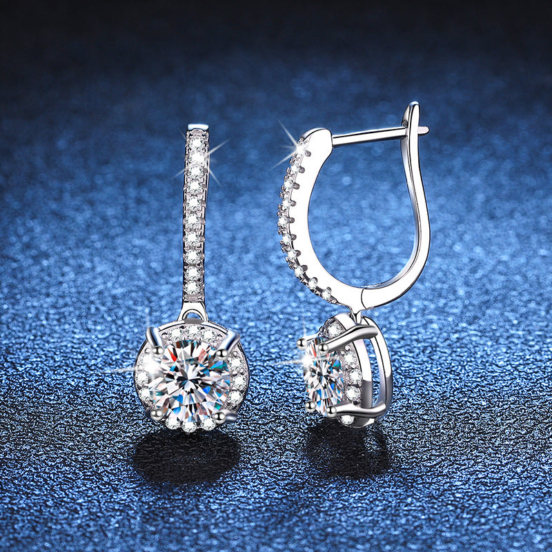 Earrings Luxury 925 Sterling Silver Drop Earrings with One Carat Moissanite D Color Gemstone
